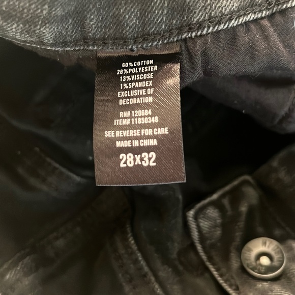 U15- Hot Topic Denim Black Skinny Jeans Pants White Taping Stripes Size 28x32 - Picture 9 of 12